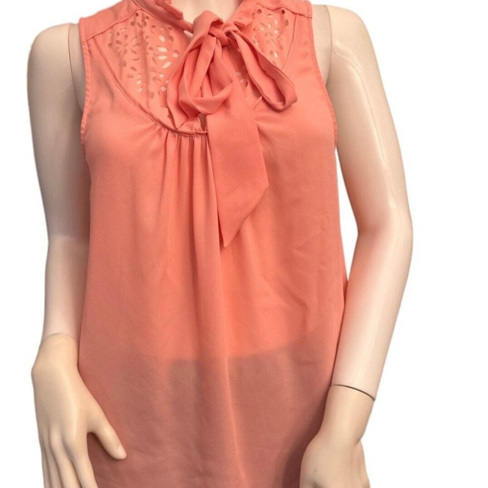 Maeve Pink Sleeveless Tie Front Blouse with Laser Cut Detail NWOT